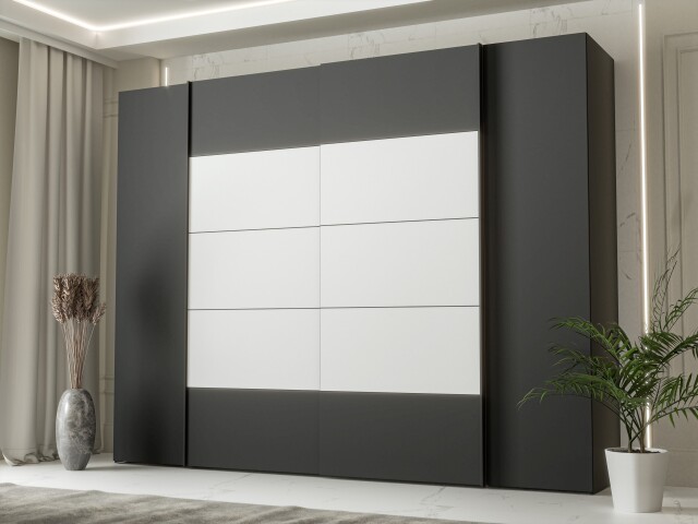 Dreh-/Schwebetürenschrank >NARAGO< 10 Böden, 2 Stangen, Schwarz / Wei, 629,95 €