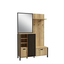 Kompaktgarderobe >JYTANA< mit Spiegel, Mauvella Eiche Dekor / schwarz - 132x200,3x40,2cm (BxHxT)