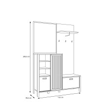 Kompaktgarderobe >JYTANA< mit Spiegel, Mauvella Eiche Dekor / schwarz - 132x200,3x40,2cm (BxHxT)