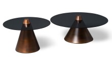 Satztisch >Lou< (2er-Set) in Metall kupferfarben / Sicherheitsglas - 29x80cm (HxD)