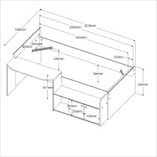 Hochbett >Jade< Liegefläche 90x200cm, Grün - Eiche Dekor - 203x136x79cm (LxBxH)