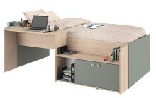 Hochbett >Jade< Liegefläche 90x200cm, Grün - Eiche Dekor - 203x136x79cm (LxBxH)
