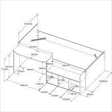 Hochbett >Jade< Liegefläche 90x200cm, Grün - Eiche Dekor - 203x136x79cm (LxBxH)