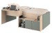 Hochbett >Jade< Liegefläche 90x200cm, Grün - Eiche Dekor - 203x136x79cm (LxBxH)