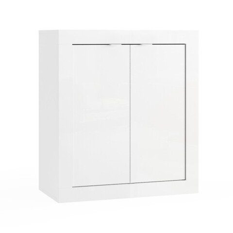 Badkommode >BASIC< 2 Türen, weiß hochglanz, Holzwerkstoff - 70x78x35cm (BxHxT)