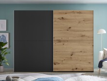 Kleiderschrank >Mesio< 9 Böden, 3 Stangen, Graphit / Artisan Eiche Dekor - 270x210x60 (BxHxT)