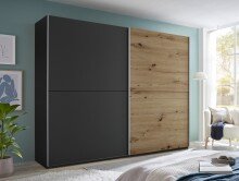 Kleiderschrank >Mesio< 9 Böden, 3 Stangen, Graphit / Artisan Eiche Dekor - 270x210x60 (BxHxT)