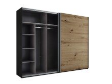 Kleiderschrank >Mesio< 9 Böden, 3 Stangen, Graphit / Artisan Eiche Dekor - 270x210x60 (BxHxT)