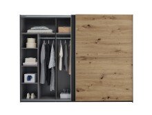 Kleiderschrank >Mesio< 9 Böden, 3 Stangen, Graphit / Artisan Eiche Dekor - 270x210x60 (BxHxT)