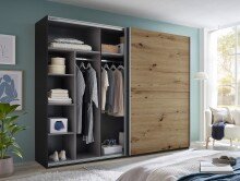Kleiderschrank >Mesio< 9 Böden, 3 Stangen, Graphit / Artisan Eiche Dekor - 270x210x60 (BxHxT)