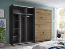 Kleiderschrank >Mesio< 9 Böden, 3 Stangen, Graphit / Artisan Eiche Dekor - 270x210x60 (BxHxT)