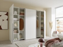 Dreh-/Schwebetürenschrank >Maturs< 10 Böden, 2 Stangen, in Weiß, Dekorfolie - 267x205x57cm (BxHxT)