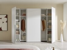 Dreh-/Schwebetürenschrank >Maturs< 10 Böden, 2 Stangen, in Weiß, Dekorfolie - 267x205x57cm (BxHxT)