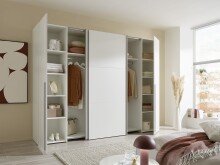 Dreh-/Schwebetürenschrank >Maturs< 10 Böden, 2 Stangen, in Weiß, Dekorfolie - 267x205x57cm (BxHxT)