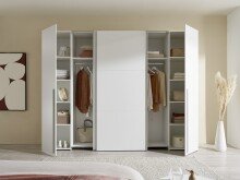 Dreh-/Schwebetürenschrank >Maturs< 10 Böden, 2 Stangen, in Weiß, Dekorfolie - 267x205x57cm (BxHxT)