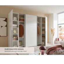 Dreh-/Schwebetürenschrank >Maturs< 10 Böden, 2 Stangen, in Weiß, Dekorfolie - 267x205x57cm (BxHxT)