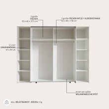 Dreh-/Schwebetürenschrank >Maturs< 10 Böden, 2 Stangen, in Weiß, Dekorfolie - 267x205x57cm (BxHxT)