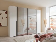 Kleiderschrank >Maturs< 10 Böden, 2 Stangen, Weiß Dekorfolie / Spiegel - 267x205x57cm (BxHxT)