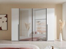 Kleiderschrank >Maturs< 10 Böden, 2 Stangen, Weiß Dekorfolie / Spiegel - 267x205x57cm (BxHxT)