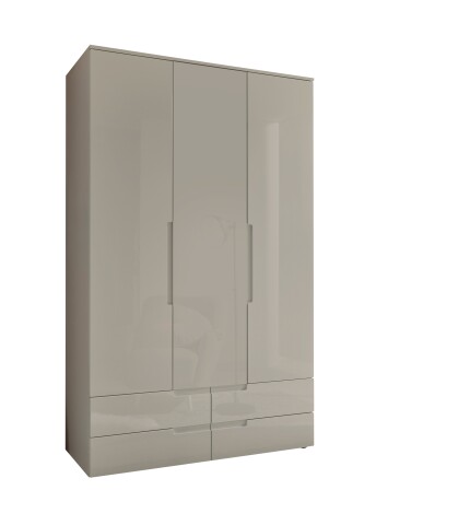 Drehtürenschrank >Jenna< 3 Türen, 4 Schübe, 4 Böden,1 Stange, Champagner - 126x208x57 (BxHxT)