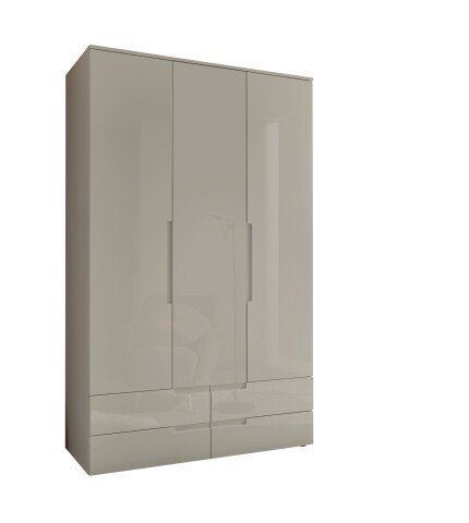 Drehtürenschrank >Jenna< 3 Türen, 4 Schübe, 4 Böden,1 Stange, Champagner - 126x208x57 (BxHxT)
