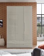 Drehtürenschrank >Jenna< 3 Türen, 4 Schübe, 4 Böden,1 Stange, Champagner - 126x208x57 (BxHxT)