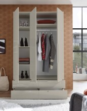 Drehtürenschrank >Jenna< 3 Türen, 4 Schübe, 4 Böden,1 Stange, Champagner - 126x208x57 (BxHxT)