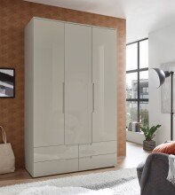 Drehtürenschrank >Jenna< 3 Türen, 4 Schübe, 4 Böden,1 Stange, Champagner - 126x208x57 (BxHxT)