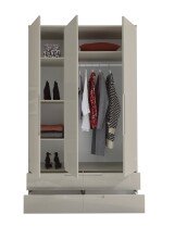 Drehtürenschrank >Jenna< 3 Türen, 4 Schübe, 4 Böden,1 Stange, Champagner - 126x208x57 (BxHxT)