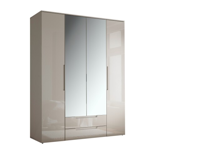 Drehtürenschrank >Jenna< 9 Böden, 1 Stange, 2 Schübe, Champagner / Spiegel - 160x208x57 (BxHxT)