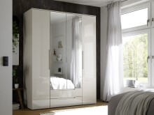 Drehtürenschrank >Jenna< 9 Böden, 1 Stange, 2 Schübe, Champagner / Spiegel - 160x208x57 (BxHxT)