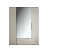 Drehtürenschrank >Jenna< 9 Böden, 1 Stange, 2 Schübe, Champagner / Spiegel - 160x208x57 (BxHxT)