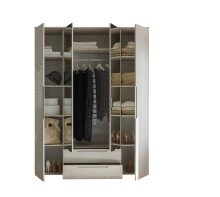 Drehtürenschrank >Jenna< 9 Böden, 1 Stange, 2 Schübe, Champagner / Spiegel - 160x208x57 (BxHxT)