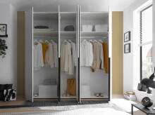 Drehtürenschrank >Kevo< mit Spiegel, 3 Böden, 3 Stangen, Weiß Dekor - 225x225x52cm (BxHxT)