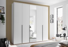 Kleiderschrank >Kevo< mit Spiegel, 3 Böden, 3 Stangen, Weiß Dekor - 225x225x52cm (BxHxT)
