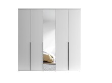 Kleiderschrank >Kevo< mit Spiegel, 3 Böden, 3 Stangen, Weiß Dekor - 225x225x52cm (BxHxT)