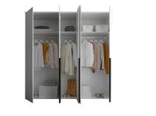 Kleiderschrank >Kevo< mit Spiegel, 3 Böden, 3 Stangen, Weiß Dekor - 225x225x52cm (BxHxT)