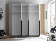 Kleiderschrank >Kevo< mit Spiegel, 3 Böden, 3 Stangen, Weiß Dekor - 225x225x52cm (BxHxT)