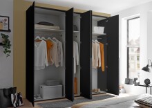 Drehtürenschrank >Kevo<  3 Stangen, 3 Böden, 5 Türen, Graphit / Spiegel - 225x225x52cm (BxHxT)