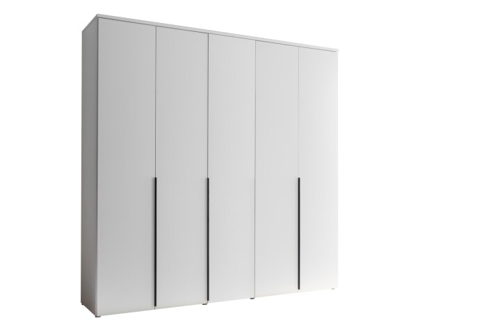 Drehtürenschrank >Kevo< 3 Böden, 3 Stangen, 5 Türen, Weiß Dekor - 225x225x52cm (BxHxT)