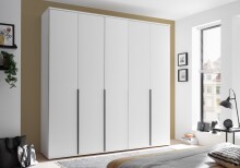 Drehtürenschrank >Kevo< 3 Böden, 3 Stangen, 5 Türen, Weiß Dekor - 225x225x52cm (BxHxT)