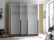 Drehtürenschrank >Kevo< 3 Böden, 3 Stangen, 5 Türen, Weiß Dekor - 225x225x52cm (BxHxT)