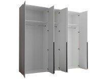 Drehtürenschrank >Kevo< 3 Böden, 3 Stangen, 5 Türen, Weiß Dekor - 225x225x52cm (BxHxT)