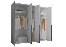 Drehtürenschrank >Kevo< 3 Böden, 3 Stangen, 5 Türen, Weiß Dekor - 225x225x52cm (BxHxT)