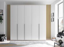 Drehtürenschrank >Kevo< 3 Böden, 3 Stangen, 5 Türen, Weiß Dekor - 225x225x52cm (BxHxT)