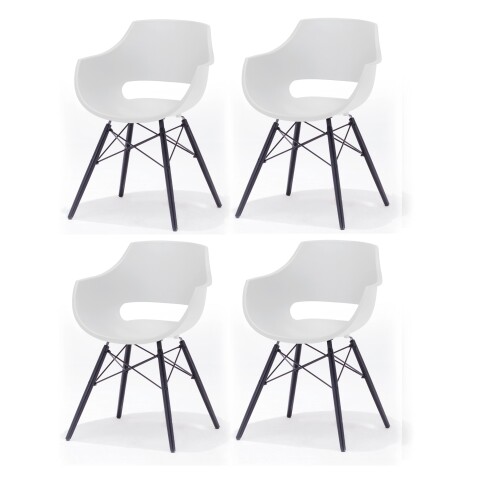 Schalenstuhl >ROCKVILLE< (4er-Set) Sitz weiß, Kunststoff. Füße schwarz - 57x80x58cm (BxHxT)