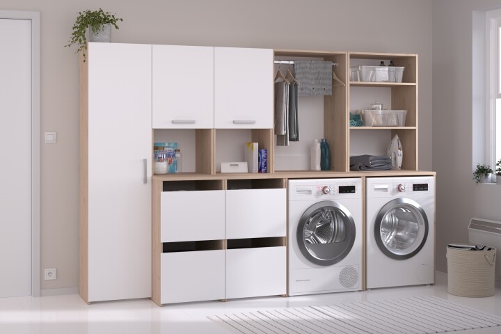 Mehrzweckschrank-Set >Laundry 1< in Eiche Dekor / Weiss - 268x184x67cm (BxHxT)