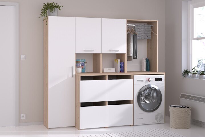 Mehrzweckschrank-Set >Laundry 2< (3-teilig) Eiche Dekor / Weiss - 204x184x67 (BxHxT)