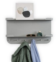 Garderobenleiste >Jil 2< 6 Haken, 2 Ablagen, grau, Metall - 70x40x12cm (BxHxT)