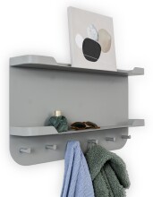 Garderobenleiste >Jil 2< 6 Haken, 2 Ablagen, grau, Metall - 70x40x12cm (BxHxT)